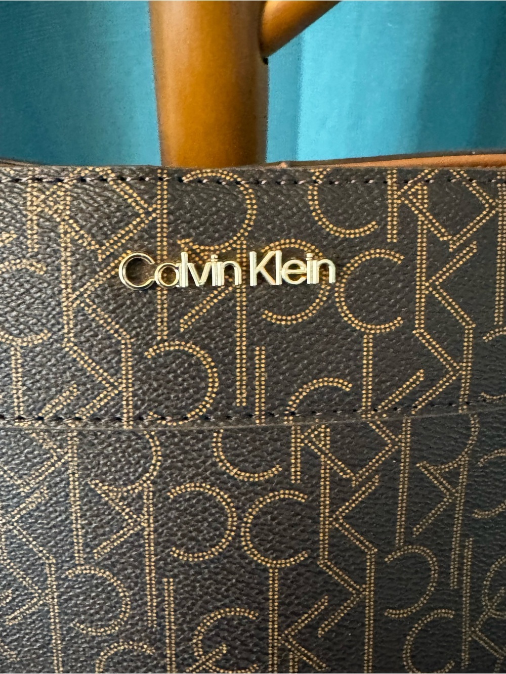 Calvin Klein Brown Monogram Tote with Gold Logo Accent (Never Used) FINAL SALE!
